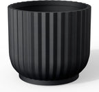 Kante Round Fulted Planter, 16.7 Inch Dia Large Concrete Plant Pots with Drainage Hole and Rubber Plug, Modern Decor for Indoor Outdoor Plants, Flower, Black