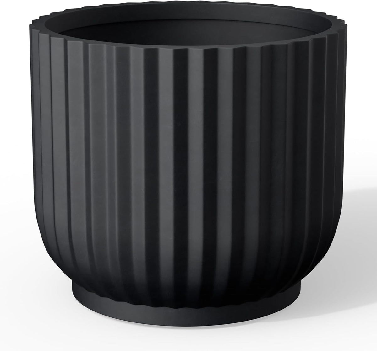 Kante Round Fulted Planter, 16.7 Inch Dia Large Concrete Plant Pots with Drainage Hole and Rubber Plug, Modern Decor for Indoor Outdoor Plants, Flower, Black