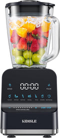 1200W Professional Smoothie Blender for Shakes, 52oz Glass Jar, Ice Crush, Puree, 9-Speed Touchscreen with Pulse & 7 Functions, Black