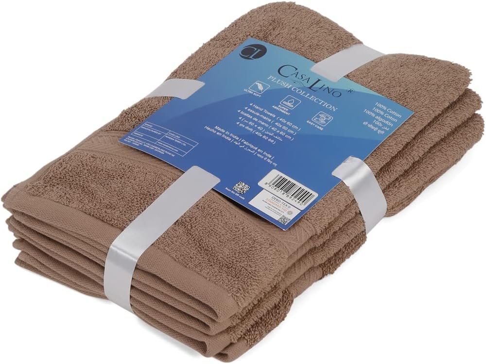 Casa Lino 4 Pack Hand Towels for Bathroom, 18"x28", 100% Cotton, Ultra Soft & Highly Absorbent, Premium Luxury Towels for Gym, Shower, Hotel, New Apartment Essentials, Brown