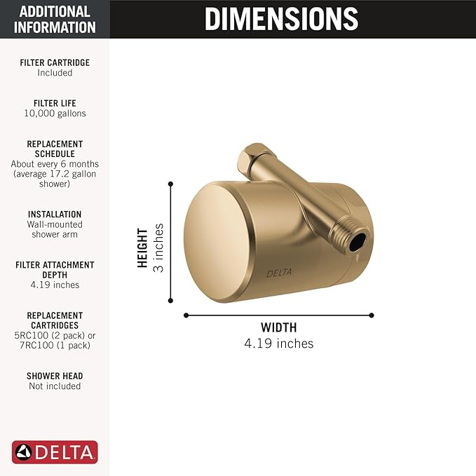 Delta Faucet Clarifi Standard Shower Filter Attachment with Filter, Shower Water Filter, Shower Head Filter, Champagne Bronze 7SF100-CZ