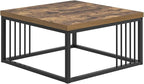 FOLUBAN Modern Coffee Table, Square Center Table for Living Room, Industrial Rustic Wood and Metal Cocktail Tea Table, 31.5 Inch, Brown