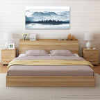 arteWOODS Indigo Canvas Wall Art Misty Mountain Wall Pictures Foggy Lake Boat Canvas Painting Prints Forest Birds Canvas Wall Decor for Living Room Wall Decorations Framed Ready to Hang 24" x 48"