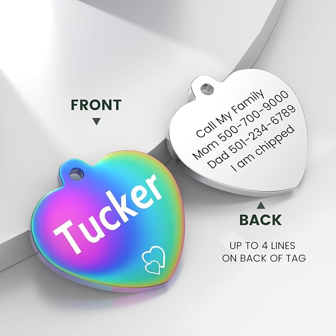 YEHANTI Personalized Dog Tags Engraved for Pets - Stainless Steel Custom Dog Cat Tag with Various Cute and Beautiful Icons, Double Sided Engraved Pet ID Tags Dog Name Tag, Heart