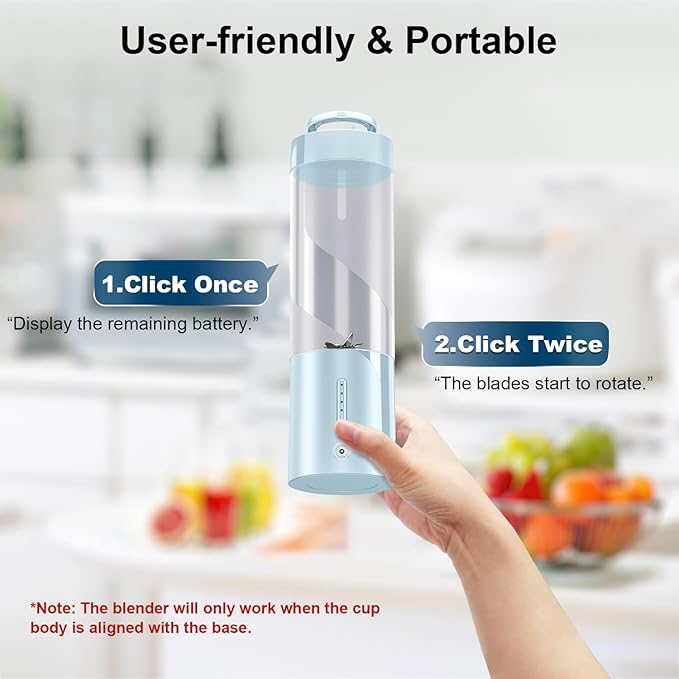 Personal Portable Blender - 16 Oz Mini Cup with 6 Blades, USB Rechargeable - Perfect for Shakes, Smoothies and Juice - Compact Blender for Travel, Gym, Kitchen and Office