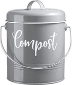 Gray Compost Bin Kitchen, 1.3 Gallon Farmhouse Kitchen Compost Bin Countertop with Lid and Charcoal Filters, Indoor Compost Bucket for Decor and Accessories
