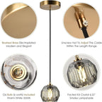 Crystal Pendant Light, Smoke Crystal Pendant Light Fixture Kitchen Island, Small Prism Pendant Hanging Lighting Fixture for Dining Room Bedroom