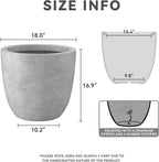 Kante 18 Inch Dia Round Concrete Planter, Indoor Outdoor Large Plant Pot with Drainage Hole and Rubber Plug for Home Patio Garden, Natural Concrete