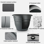3-Pack Jumbo 15.7 Inch Planters with Rolling Saucers & Drainage – Large Flower Pots for Indoor/Outdoor, Heavy-Duty Moving Trays, Fits Tall Plants (Set of 3, Black)