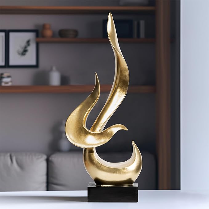 Gold Fire Flame Sculpture, Modern Abstract Resin Statue, Art Statue Home Decor for Living Room TV Stand Coffee Table Shelf Accents Decor.