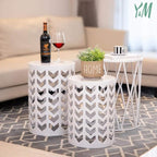Y&M Side Table,Set of 3 Heavy-Duty Round End Table, Outdoor Decorative Garden Stool Plant Coffee Table for Indoor Multifunctional Use, Stand-White