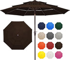 JEAREY 9FT 3 Tier Patio Umbrella Outdoor Market Umbrella Table Umbrellas with 8 Ribs 1.5 Pole Push Button Tilt and Crank UV Protection for Garden,Brown