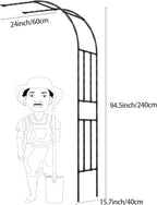 Half Sided Garden Arch, 24’’x94.5’’ Arbor Trellis, Trellis for Climbing Plants Outdoor, Garden Arch Arbor for Flower, Climbing Vine Vegetable, Fruit, Home Yard and Lawn(Black)