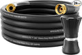SPECILITE 3/4" Garden Hose 25 ft with High Flow Nozzle, Heavy Duty Flexible Hybrid Rubber Water Hose for Outdoor, Lightweight, Leak-Proof, No-Kink, 3/4"Brass Fittings,Black