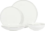 Gibson Elite Lana 16 Piece Bone China Double Plates and Bowls Dinnerware Set, White w/Gold Rim