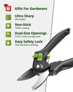 Pruning Shears for Gardening - 8.5" SK5 Garden Shears Cuts 10000+ Times Staying Sharp - Garden Scissors with One-handed Unlocking & Adjustable Handle- Garden Clippers Gardening Tools for Men Women