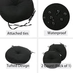 FUNHOME Bistro Chair Cushions 15 inch,Set of 2,Tufted Round Chair Cushions with Ties,15"x15"x4",Water Resistant Round Seat Cushion for Barstool Chairs,Patio Garden Kitchen Outdoor Furniture(Black)