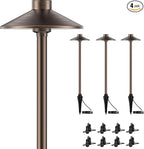 ZONEGRACE 4 Pack Solid Brass Low Voltage Pathway Lights,Outdoor Wired LED Landscape Path Lights,AC/DC 12V Bronze Pathway Lighting for Walkway Garden Yard,UL Listed Cord,Without Replacement Bulbs