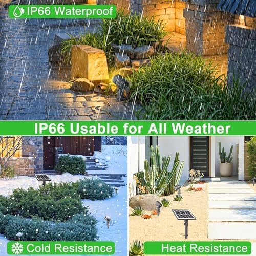 CLY 4-in-1 Solar Spot Lights Outdoor with 14M Cable Solar Powered Landscape Lighting Low Voltage IP66 Waterproof Auto On/Off for Outside Garden Yard Landscape Pathway 2700K Warm White