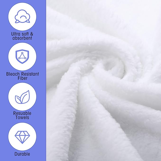 Newwiee 24 Pcs Coral Velvet Microfiber Bath Towels Sets 28 x 55 Inch Large Absorbent Multipurpose Quick Drying Soft Body Towels for Shower Bathroom Beach Fitness Yoga Sports Spa(White)