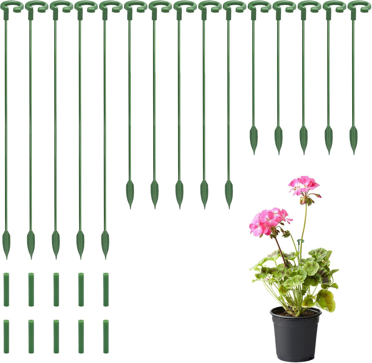 Adjustable Plant Support Stakes with, 15 Pack Green Garden Stakes for Indoor Outdoor Potted Plants, Orchids, Tomatoes, Roses, Single Stem Support Stakes