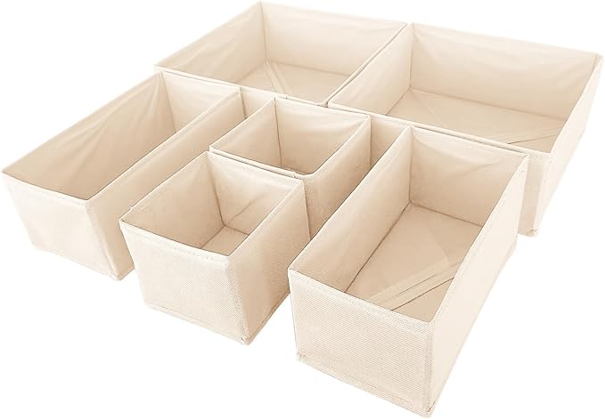 6 Pack Drawer Organizers for Clothing,Fabric Foldable Closet Organizers and Storage Dresser Drawer Dividers Storage Basket Bins for Clothes,Socks,Scarves,Ties,Underwear,Towels