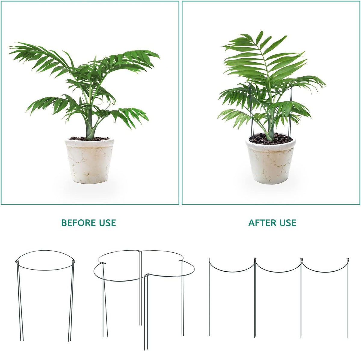 24 Pack Plant Support Stake, Half Round Metal Garden Plant Stake, Green Plant Support Ring, Border Support with Plant Lables & Plant Clips for Outdoor Indoor Plants, Vegetable, Flowers