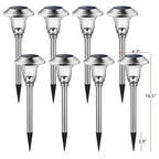 GIGALUMI 8 Pack Solar Pathway Lights, Solar Garden Lights Outdoor Warm White, Waterproof Led Path Lights for Yard, Patio, Landscape, Walkway (Stainless Steel)