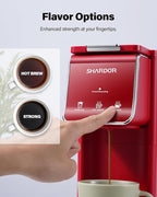 SHARDOR Hot & Iced Coffee Maker, K Cup Coffee Maker Compatible with Ground Coffee, Single Serve Coffee Machine with Bold Setting, Reusable Filter, Travel Mug Friendly, Compact Design, Red