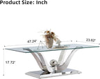 HomVent Modern Glass Coffee Table, with Stainless Steel, Living Room Table for Living Room Bedroom