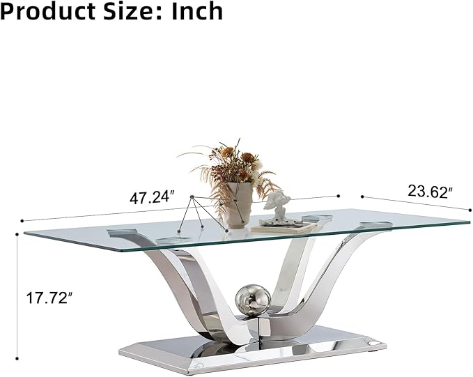 HomVent Modern Glass Coffee Table, with Stainless Steel, Living Room Table for Living Room Bedroom