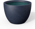 Kante 17.3 Inch Round Concrete Planter - Classic Large Indoor/Outdoor Plant Pot with Drainage Hole and Rubber Plug, Suitable for Gardens and Patios, Charcoal Finish with Forest Green Interior