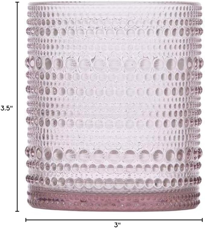 Fortessa Jupiter Beaded Hobnail Glass, 10 Ounce Double Old Fashioned (Set of 6), Pink