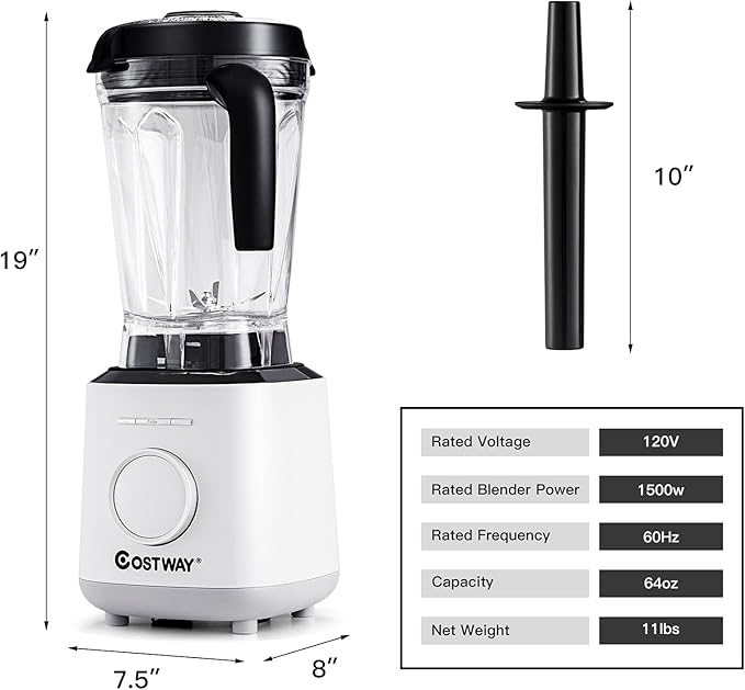 COSTWAY Professional Countertop Blender, 6 Pre-Setting Programs & 10 Speed Control, Smoothies Crushing Maker with 64oz Tritan BPA-Free Pitcher & Built-in Timer, Tamper, 1500W