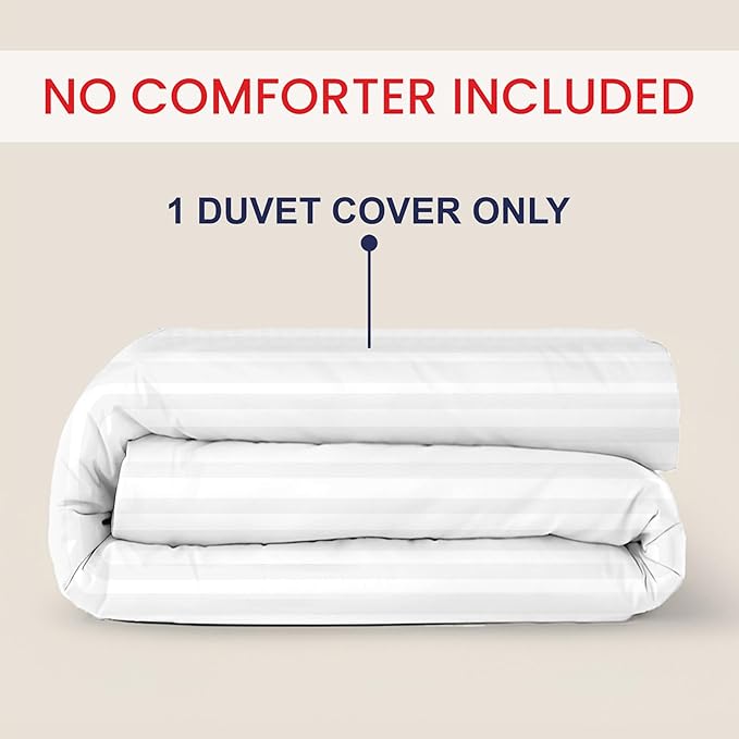 Kotton Culture 1 Pc Queen Size Duvet Cover Only -100% Egyptian Cotton Sateen 600 TC Ultra Soft Premium Durable Comforter Cover Zipper Closure & Corner Ties (Striped White, Queen/Full 90" X 90")