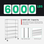 PayLessHere Commercial Grade 6 Tier Adjustable Storage Shelf Heavy Duty Metal Shelf NSF Certified Wire Shelving Unit with Wheels 6000LBS Capacity 18" D x 48" W x 72" H,Chrome