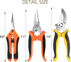 3 Pack Garden Pruning Shears Stainless Steel Blades Handheld Pruners Set with Gardening Gloves