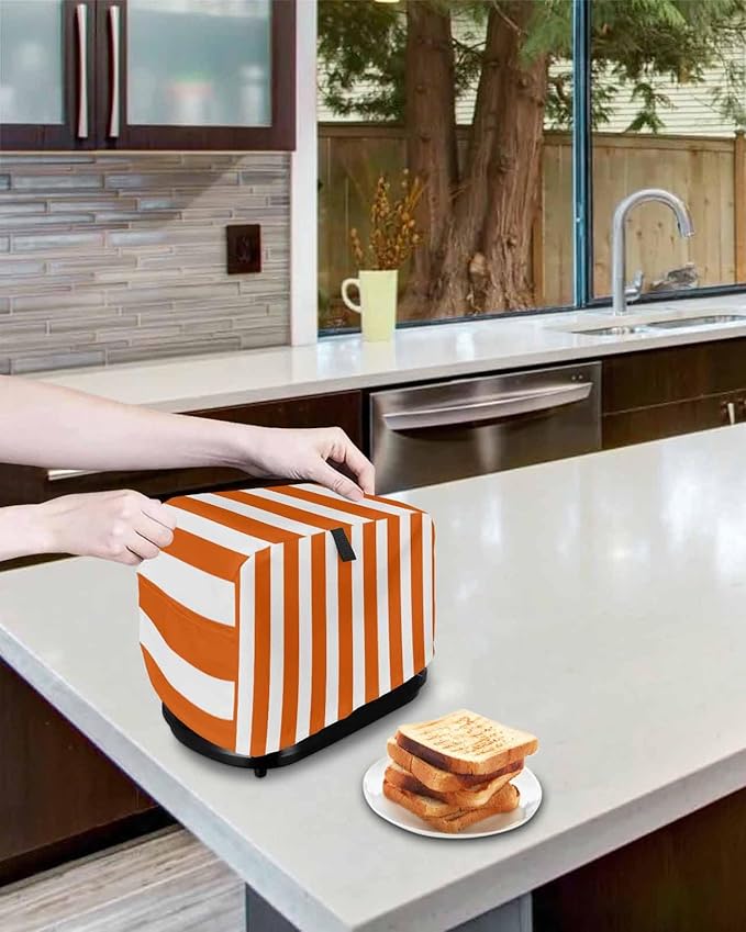 Toaster Cover 4 Slice Orange Stripes Toaster Oven Cover with Pockets Vertical Striped Dustproof Bakeware Protector Small Kitchen Appliance Dust Covers and Fingerprint Protection for Women