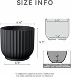 Kante Round Fulted Planter, 11 Inch Dia Large Concrete Plant Pots with Drainage Hole and Rubber Plug, Modern Decor for Indoor Outdoor Plants, Flower, Black