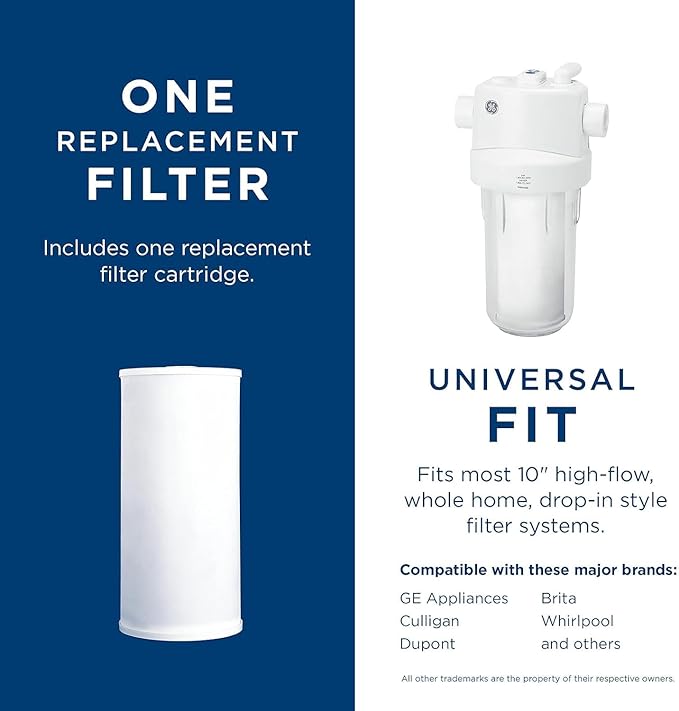 GE FXHTC Whole House Water Filter | Replacement for Water Filtration System | NSF Certified: Reduces Chlorine, Sediment, Rust & Other Impurities | Replace Every 3 Months for Best Results | 1 Filter