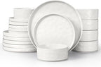 LIANYU Dinnerware Dinner Sets for 6, 18 Piece Ceramic Plates and Bowls Dish Set, Kitchen Speckled Dining Tableware Dishware, Microwave & Dishwasher Safe, Polar White