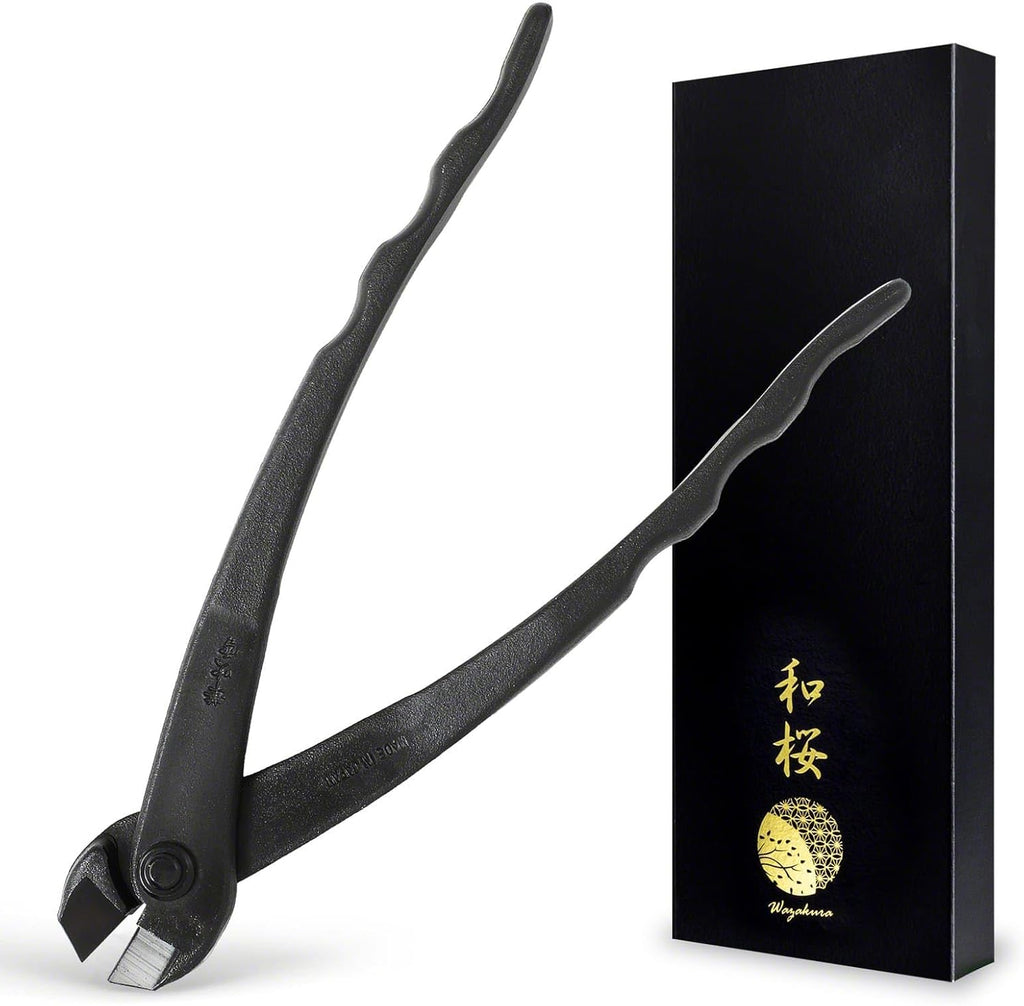 Wazakura Hanafubuki Hand Forged Bonsai Tree Wire Cutter MADE IN JAPAN 7.7inch (195mm), Japanese Garden Tool, Rounded Ends - Black