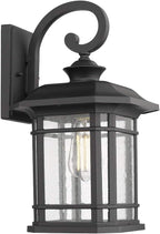 Emliviar Outdoor Wall Lights for House, 1-Light Exterior Wall Sconce Black Finish with Clear Seeded Glass, 17" Height, 22021M