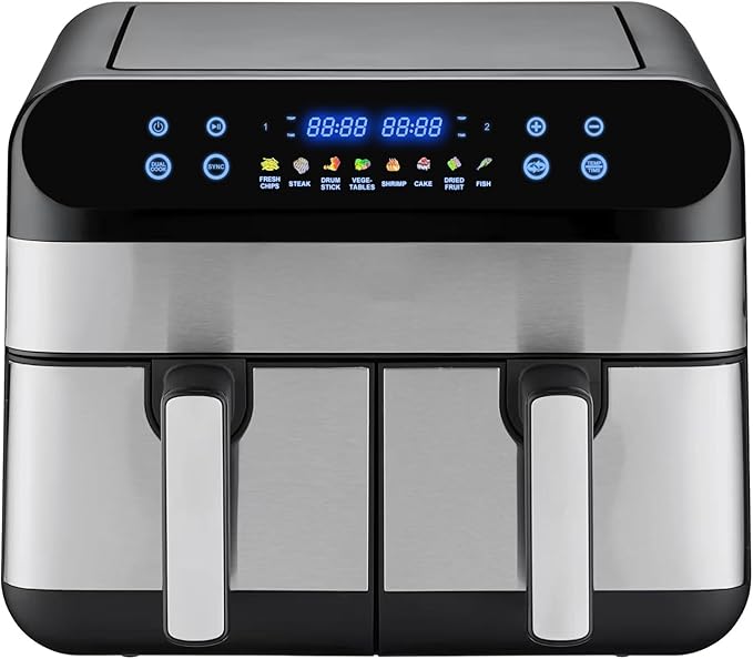 Panana XL 9.5 Quart 8 Preset Cooking Functions 2-Basket Air Fryer with 2 Frying Baskets, Match Cook & Smart Finish to Bake, Roast, Reheat, Broil, Dehydrate & More for Quick, Easy Meals