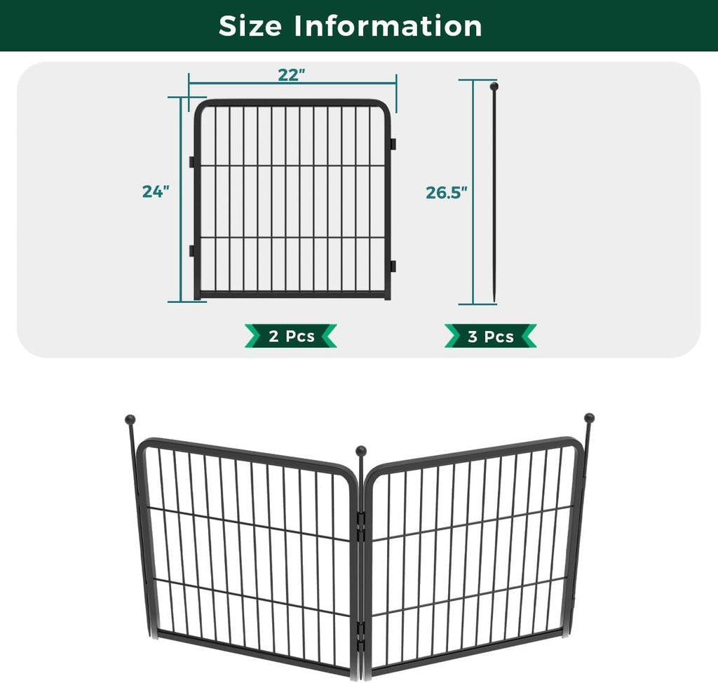 FXW Garden Fence Outdoor for The Yard – 24in(H) x 3.8ft(L) Heavy Duty Metal Animal Barrier for Dog and Rabbit, Decorative Dog Fence, 2 Panels, Black