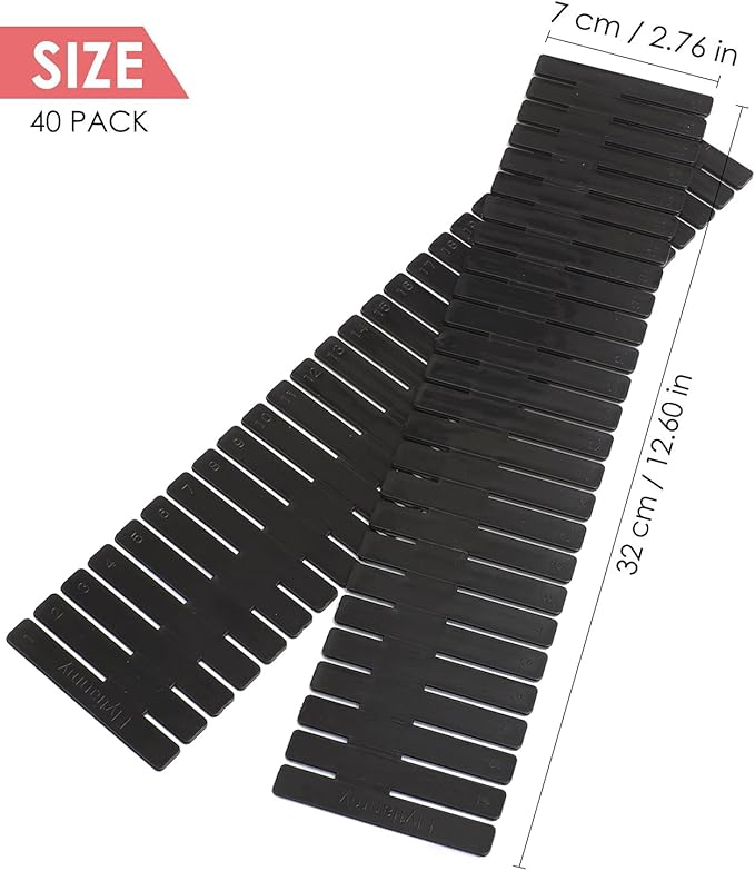 40Pcs Drawer Dividers, Adjustable Drawer Organizer for Socks, Underwear, Makeup, Can Help Tidy Kitchen, Bedroom, Dresser Black