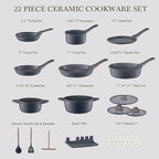 22Pcs Pots and Pans Set Non Stick Non-Toxic Ceramic Cookware Sets Nonstick Kitchen Pot&Pan With Lid Cream Gray Granite Induction Compatible with Glass Lids 10" Griddles Frying Pan PFOA/PFOS-Free