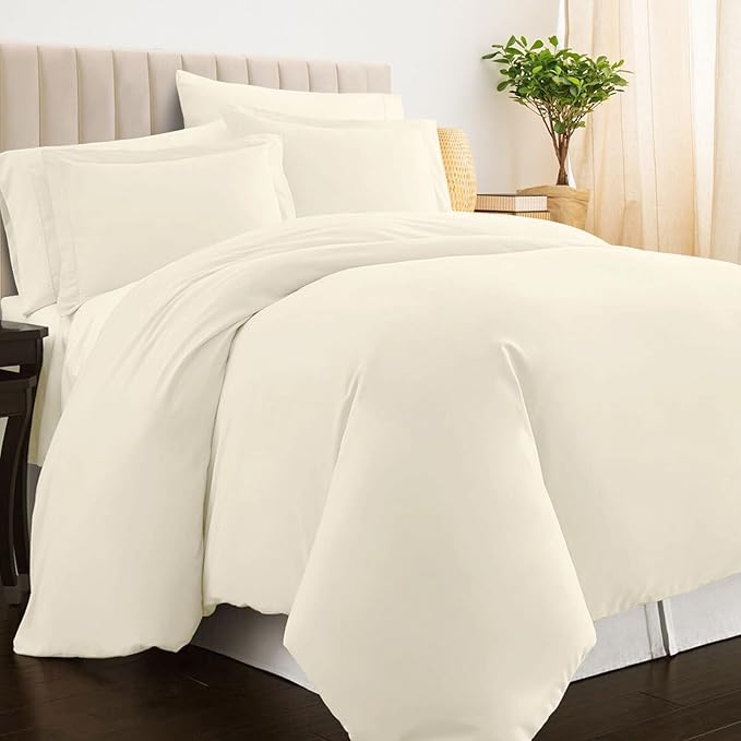 Pizuna Pure 100% Cotton King Duvet Cover Set, Luxurious 400 Thread Count Long Staple Cotton Sateen Weave with Button Closure (Combed Ivory Cotton Duvet Cover King)