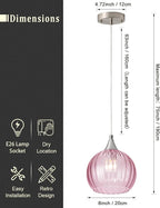 Brushed Nickel Pendant Lights Kitchen Island, Globe Pendant Light Fixtures with 8 Inch Clear Glass Shade, Modern Hanging Light Fixtures for Kitchen, Bedroom (2 Pack - Pink Glass Pendant Light)