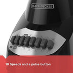 BLACK+DECKER Countertop Blender with 6-Cup Glass Jar, 10-Speed Settings, Black, BL2010BG